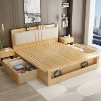  Nordic solid wood bed soft bed 1 8-meter double bed Modern simple 1 5-meter economical master bedroom storage drawer bed