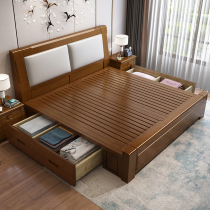  Solid wood bed 1 8-meter double bed Modern simple master bedroom king bed 1 5 Chinese style economical soft bag backrest storage bed