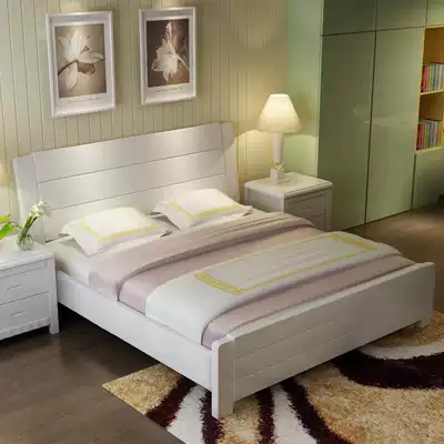 Solid wood bed double bed 1 8 beige master bed modern minimalist 1 5 m economical high Box storage wedding bed