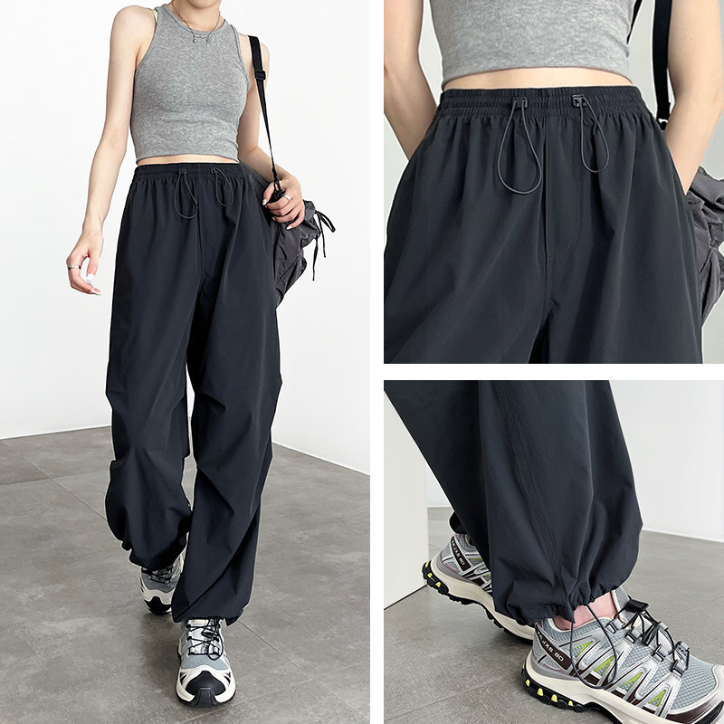Black Cargo Pants for Women 2026 New Style Outdoor Pants Plus Size Slimming Hiking Sports Ice Silk Quick-Dry Pants Summer Thin Style