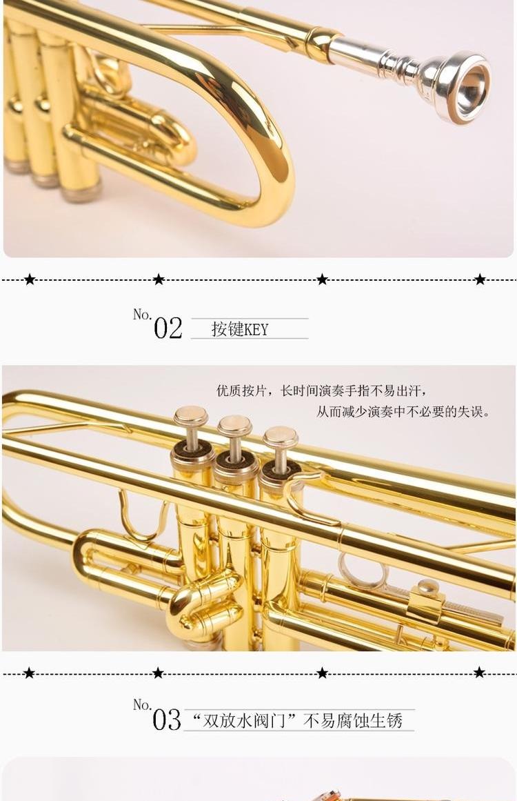 Nhạc cụ đồng thau phương Tây nhỏ thả b nhỏ đồng thau sơn mài vàng học sinh chuyên nghiệp trình độ - Nhạc cụ phương Tây kèn trumpet
