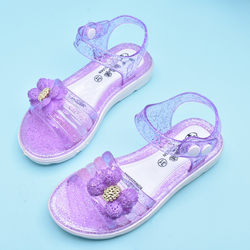 女孩塑料凉鞋夏季水晶鱼嘴花朵
