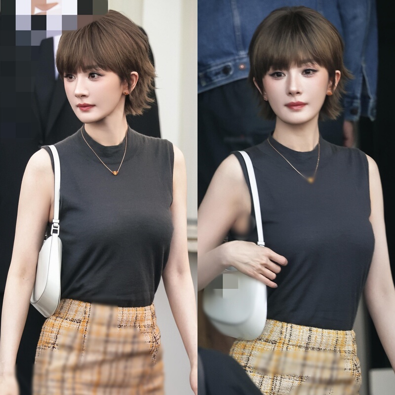 Yang Mi's Same Style Black Knitted Half-High Collar Sleeveless Vest for Women, New Summer Slim-Fit T-Shirt Short Top for Layering or Wearing Alone