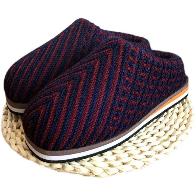 Wool slippers finished pure hand-woven shoes slippers winter boys and girls warm non-slip wear-resistant home cotton shoes