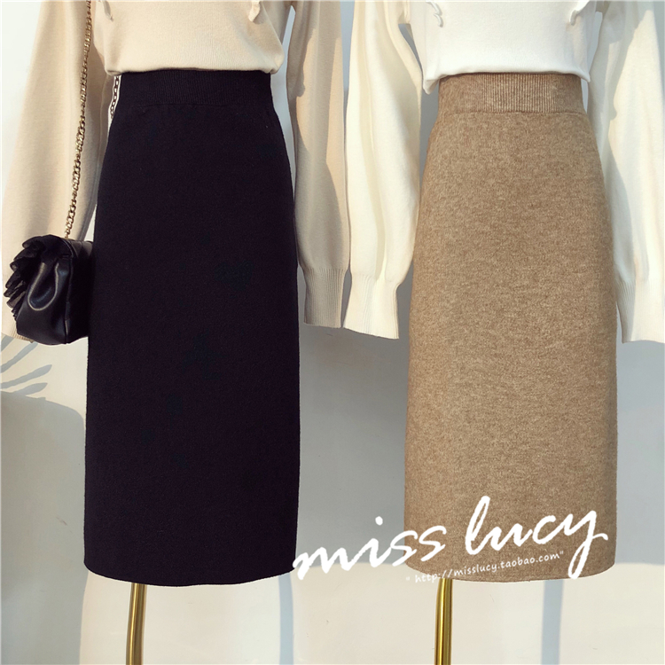 EE2018 thu đông mới thời trang Hàn Quốc cao eo chia túi hip hip váy chic retro váy đan chân váy công chúa