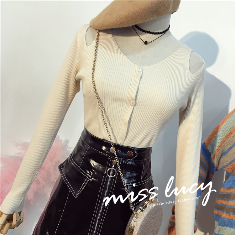 Chic đầu thu 2018 phiên bản Hàn Quốc mới của áo sơ mi mỏng mảnh mai thon gọn áo len đỏ