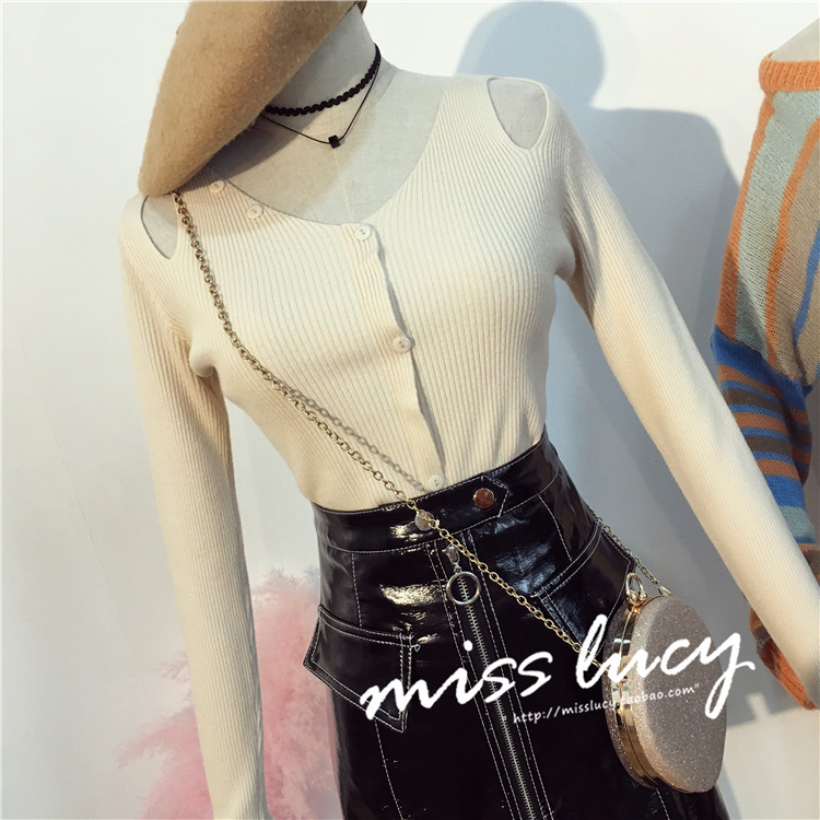 Chic đầu thu 2018 phiên bản Hàn Quốc mới của áo sơ mi mỏng mảnh mai thon gọn áo len đỏ