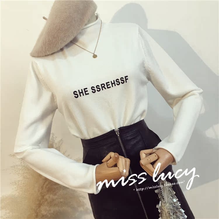 ZZ đầu thu 2018 mới của phụ nữ chic áo sơ mi bó sát dài tay nửa đầu cổ cao mỏng mảnh mỏng đan đáy thời trang công sở nữ
