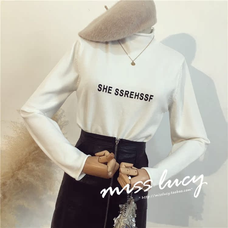 ZZ đầu thu 2018 mới của phụ nữ chic áo sơ mi bó sát dài tay nửa đầu cổ cao mỏng mảnh mỏng đan đáy thời trang công sở nữ