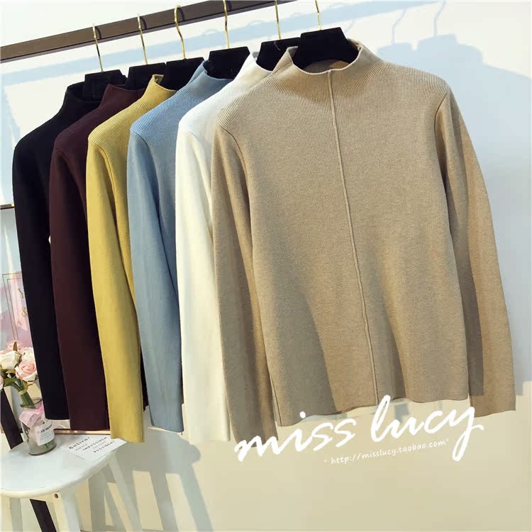 Áo mùa thu mới của phụ nữ phiên bản Hàn Quốc của kiểu dáng thon thả hoang dã dài tay nửa gấu áo cổ cao màu cơ bản áo khoác cardigan nữ