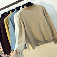 Áo mùa thu mới của phụ nữ phiên bản Hàn Quốc của kiểu dáng thon thả hoang dã dài tay nửa gấu áo cổ cao màu cơ bản áo nữ công sở