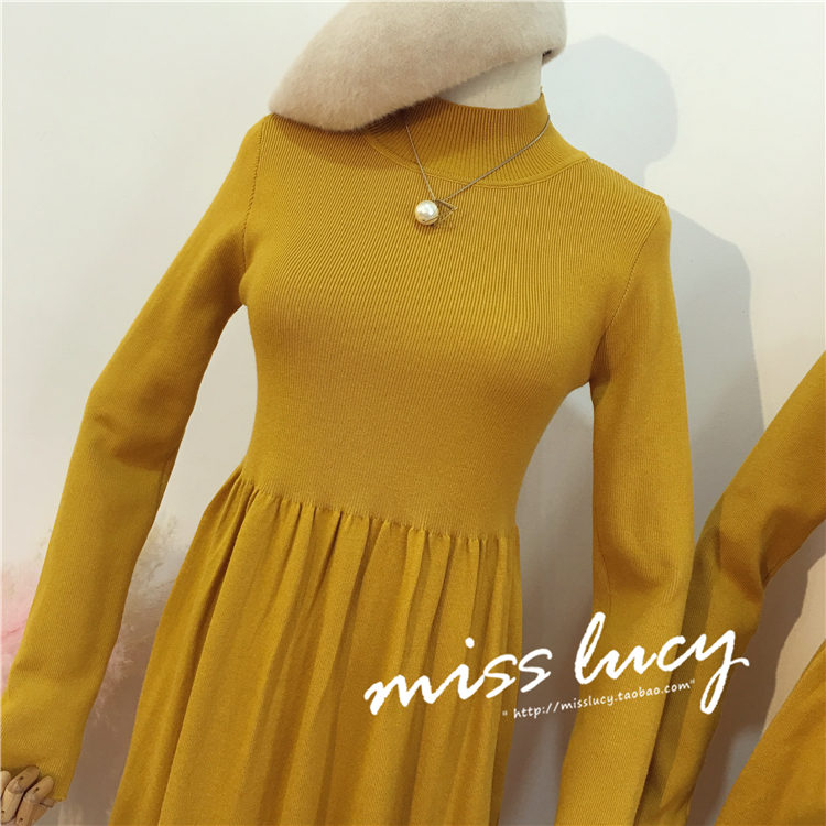 Mùa thu và mùa đông 2018 new Pháp tính khí tình yêu đầu tiên cô gái platycodon váy over the knee đoạn dài đáy knit dress nữ váy liền thân chữ a đẹp