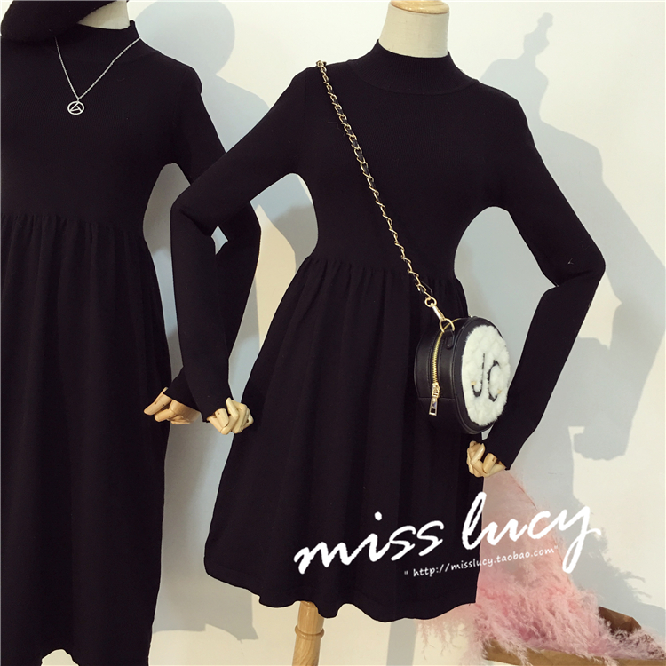 Mùa thu và mùa đông 2018 new Pháp tính khí tình yêu đầu tiên cô gái platycodon váy over the knee đoạn dài đáy knit dress nữ váy liền thân chữ a đẹp