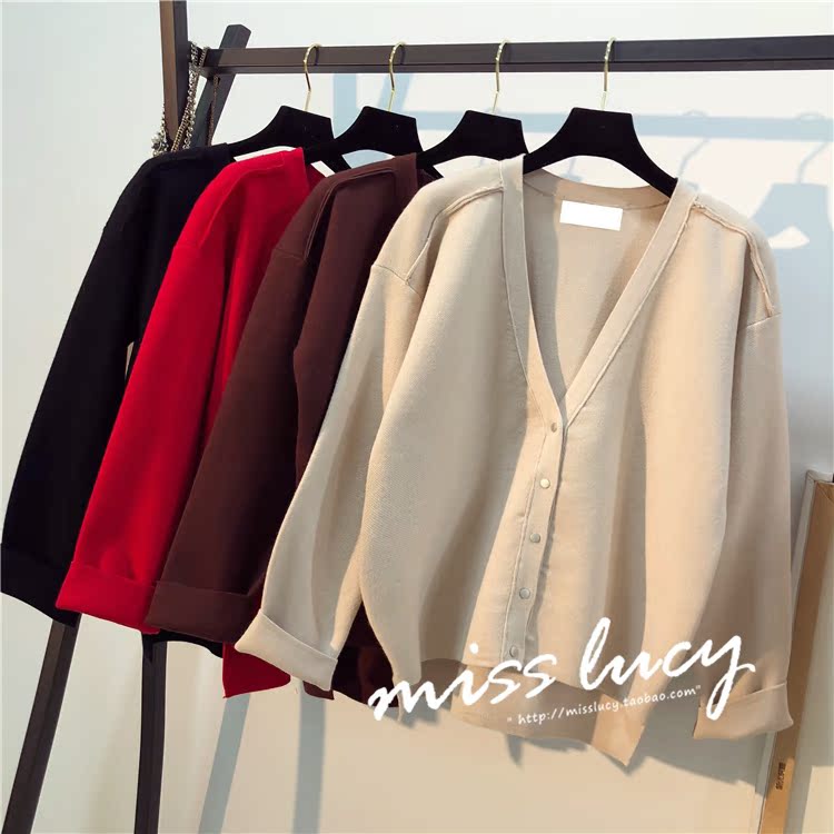 2018 đầu thu mới phiên bản Hàn Quốc của áo len lười gió chic chic tay áo dài tay áo len cổ chữ V cardigan len