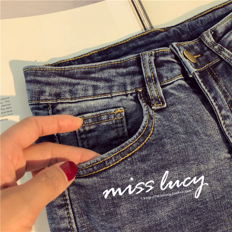 Xuân-thu 2018 mới sang trọng cổng xã hội hương vị phiên bản Hàn Quốc mỏng eo cao chín điểm bó sát quần lửng cạp cao nữ jeans quần bò đen nữ