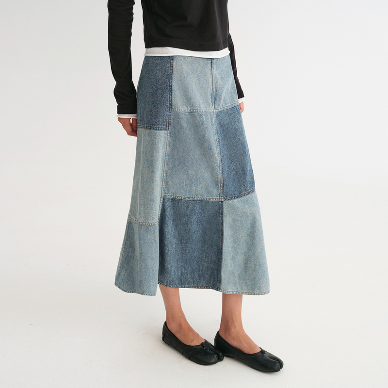 Dozzease Retro Distressed Patchwork Denim Skirt Low-Waisted Casual Versatile Workwear A-Line Vintage Skirt for Women Autumn Dozzease Retro Distressed Patchwork Denim Skirt Low-Waisted Casual Versatile Workwear A-Line Vintage Skirt for Women Autumn