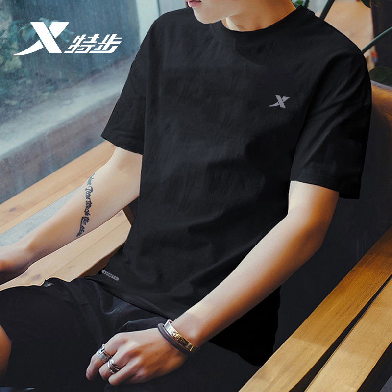 Xtep Short-Sleeve T-Shirt for Men, New Model, Ice Silk, Quick-Dry, Breathable, Black, Loose Fit, Plus Size, Sportswear, Half-Sleeve T-Shirt