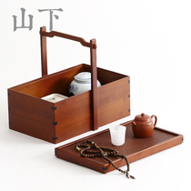 Bamboo carry box rattan noodles portable travel tea set storage tea box retro outdoor with cover Sichuan see basket carrying box food box