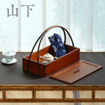 Bamboo tea set storage box tea cup teapot storage box portable food box carrying basket candy box Mid-Autumn Festival gift box customization