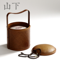 Bamboo-compiled Puer cake box Handheld Puer basket Traditional food box Tea gift box Tea Road accessories Rural wedding Joy Basket