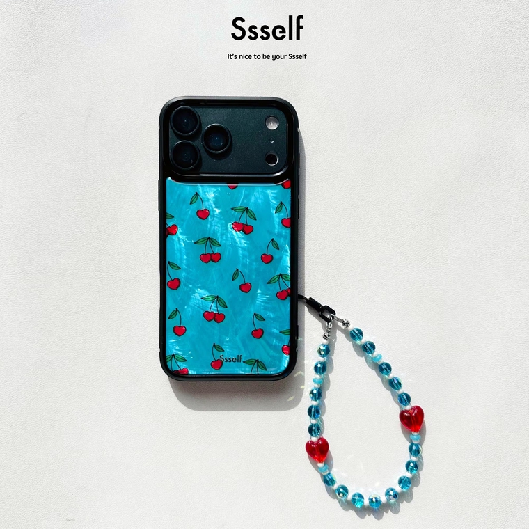 Juicy Cherries Turquoise Shimmer iPhone Case