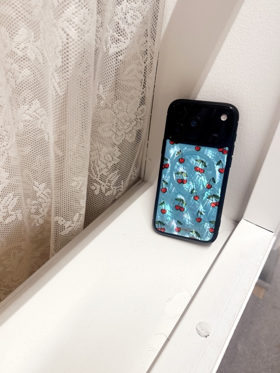 Juicy Cherries Turquoise Shimmer iPhone Case