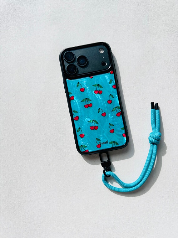 Juicy Cherries Turquoise Shimmer iPhone Case