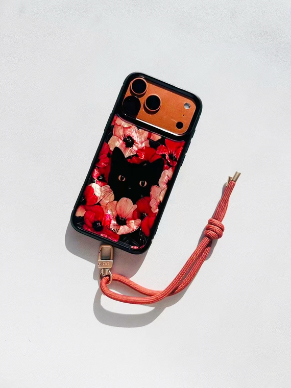 Red Floral Cat Art iPhone Case