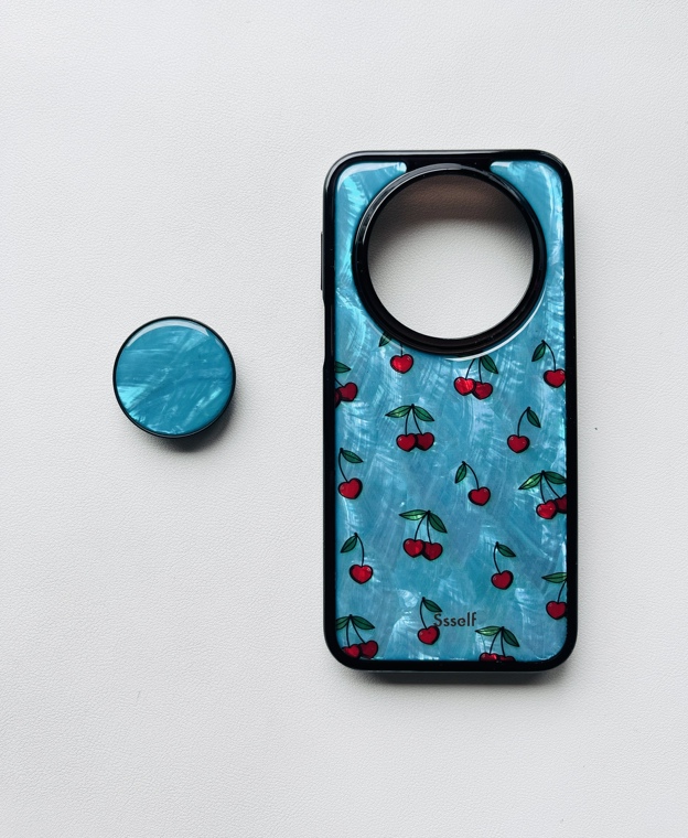 Juicy Cherries Turquoise Shimmer iPhone Case