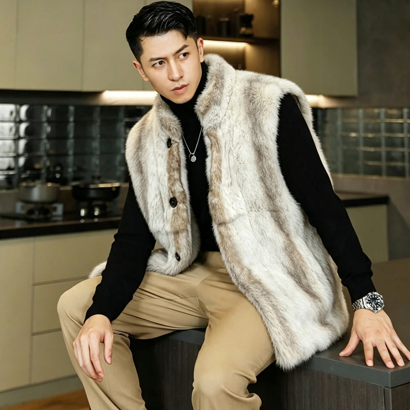 New Style Men's Fur Coat with Rabbit Fur, Imitation Sable Chinchilla Color, Genuine Leather and Fur Integrated, Warm for Autumn and Winter, Big Brand