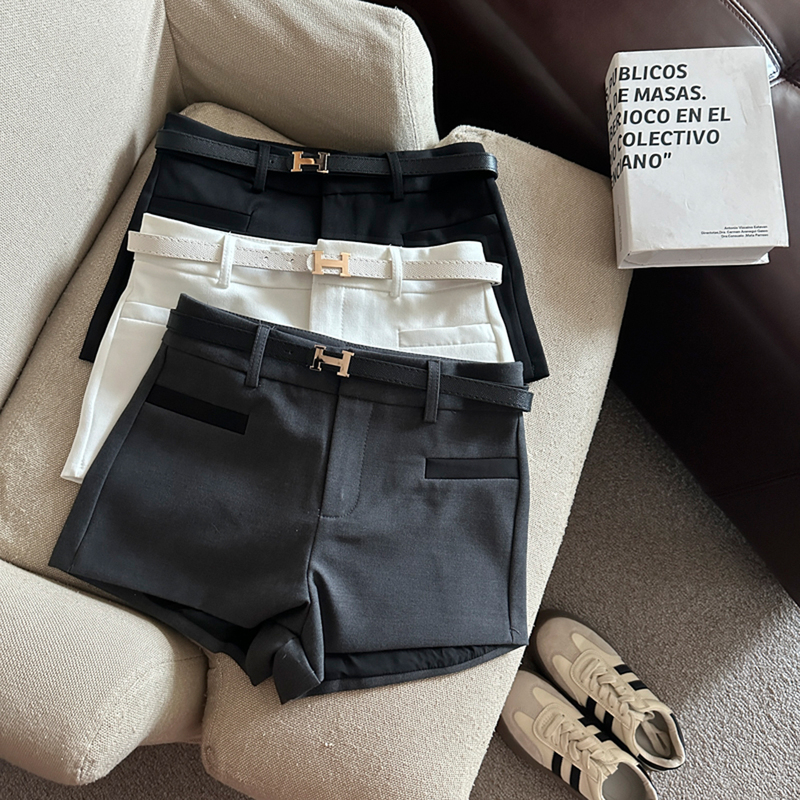 High-Waisted Suit Shorts for Women, New Spring/Summer Style, Old Money Style with Pockets, Slim Fit, Straight-Leg A-Line Casual Hot Pants