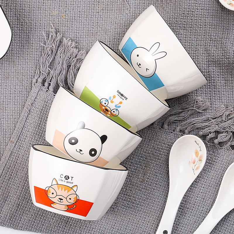 Rice Bowls Home Ceramics Creative Personality Nordic Cutlery Sets Cute Cartoon Animal Bowls Tray Composition Suit