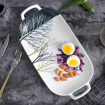 Qianshun ceramic tableware Nordic Norwegian Forest fish plate creative steamed fish plate Net Red Dish Home rectangular baking tray