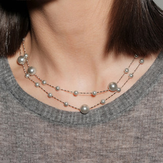 【CnHnOn脂肪商店】星空裸链麻灰色珍珠渐变叠戴长款项链毛衣链