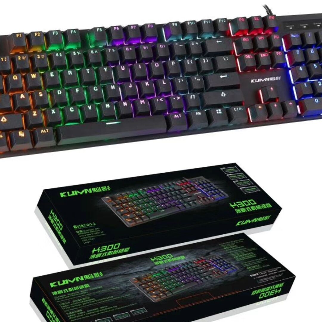  Queifilm K300 Mechanical Keyboard Monochrome Seven Colorful Dazzling Professional Gaming Keyboard