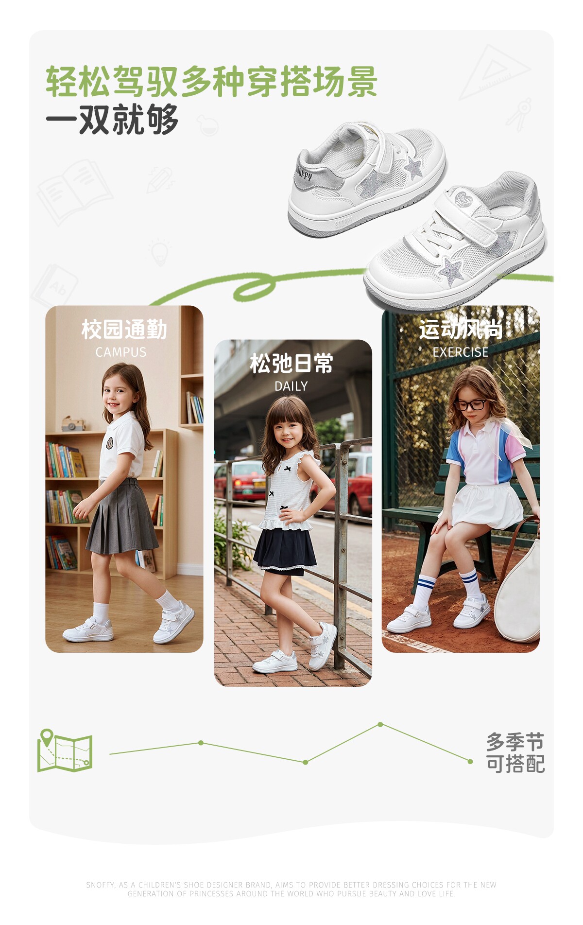 开学季｜斯纳菲女童小白鞋星星板鞋秋新款儿童软底轻便学生休闲鞋 — 5