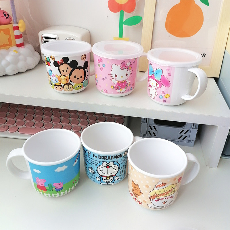 A5 Melamine Creative Cute Cartoon Drinking Water Cup With Cover Cup Ear Anti-Burn Baby Children Cutlery Sets Group Elementary School Students