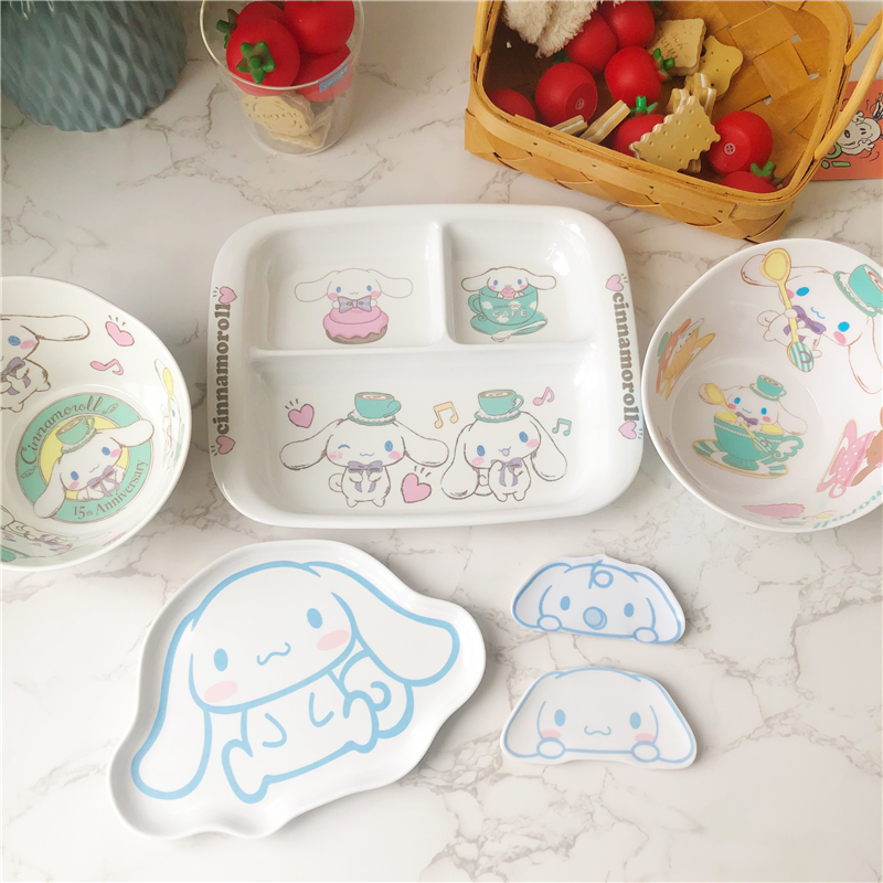 Cinnamon dog tableware melamine small dish cartoon cute ins creative three-grid plate dish set household food for one person