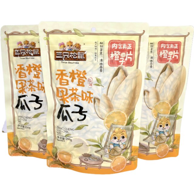 Three Squirrels Orange Fruit Tea Flavored Sunflower Seeds Bulk Pack 250g Snack to Satisfy Cravings New Product