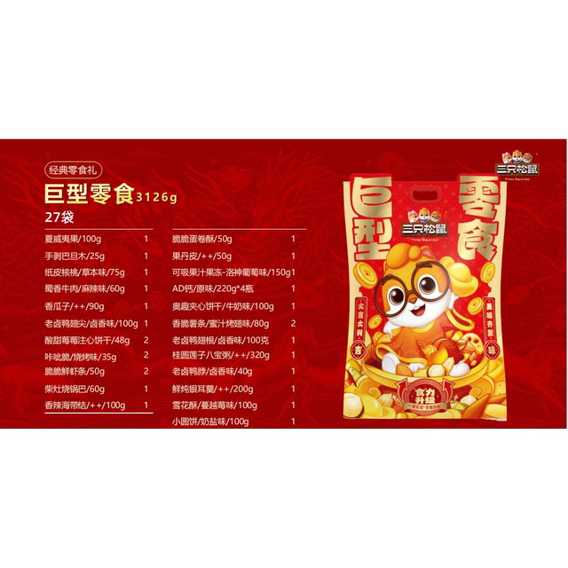 Three Squirrels Giant Snack Gift Pack 3126g New Year's Goods Spring Festival Gift Group Purchase