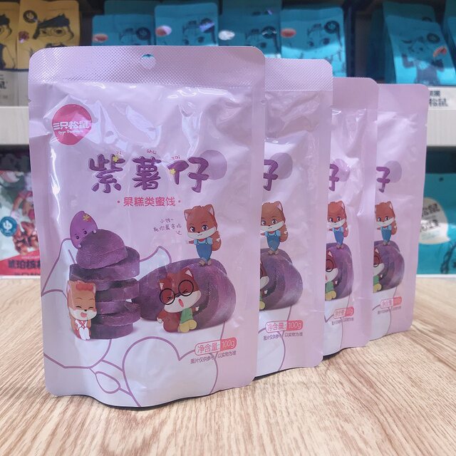 [Three Squirrels_Purple Sweet Potato Chips 100g X 3 Bags]Snack Food Purple Sweet Potato Strips Sweet Potato Chips Sweet Potato Chips