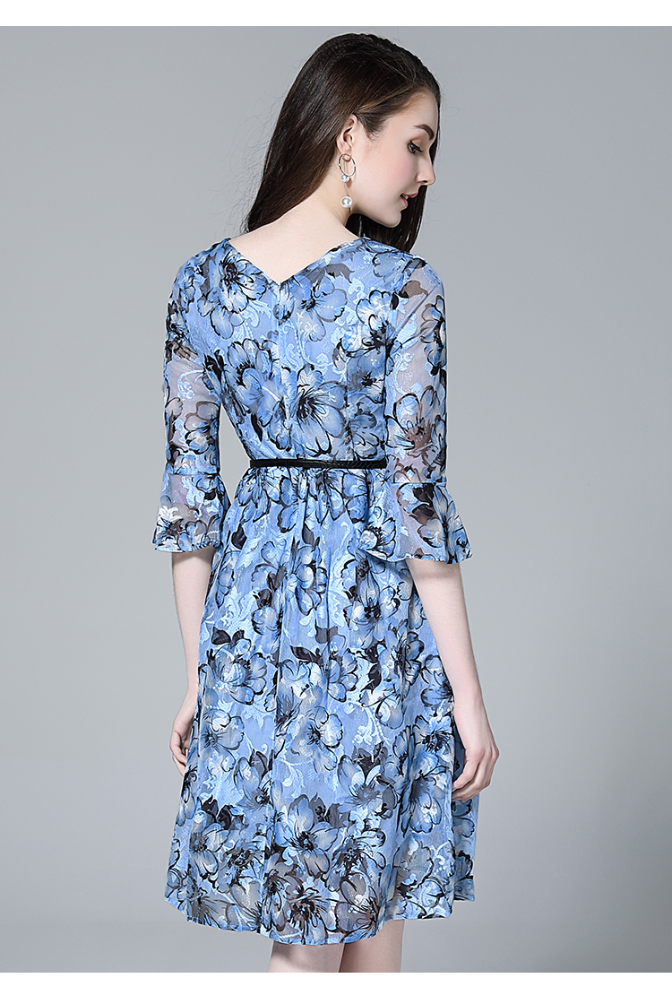 ZIMMUR ren in lá sen tay áo dress 2018 mùa thu và mùa đông phụ nữ mới của eo giảm béo lưới dress váy xếp ly