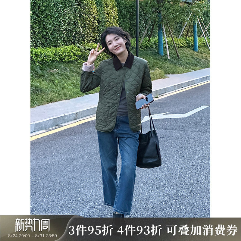 Langqing Lightweight Quilted Cotton Jacket for Women 2026 New Autumn and Winter Quilted Jacket Vintage British Style Coat Cotton Clothing