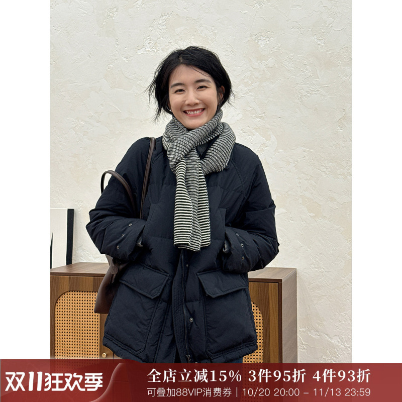 Langqing Navy Blue Goose down Jacket for Women, Winter 2026 New Style, Windproof, Turn-Down Collar, Loose, Lightweight, Warm Coat Langqing Navy Blue Goose down Jacket for Women, Winter 2026 New Style, Windproof, Turn-Down Collar, Loose, Lightweight, Warm Coat