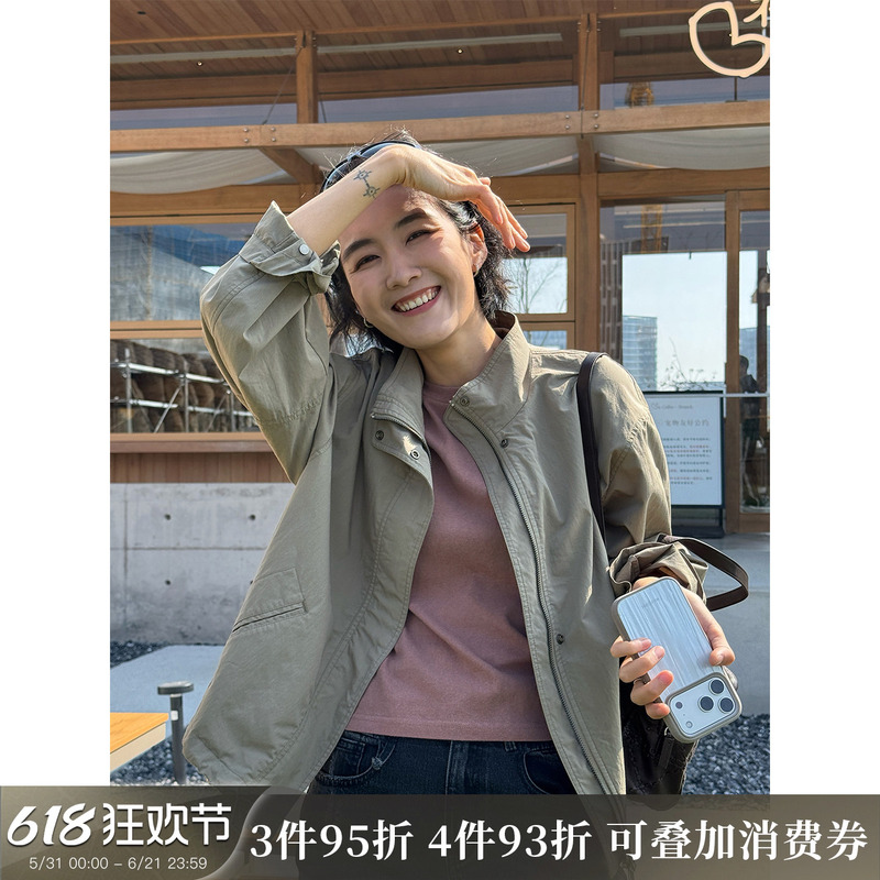 Wave Green Stand Collar Jacket Zipper Coat for Women 2026 New Spring Design Loose Fit Elegant Short Top Wave Green Stand Collar Jacket Zipper Coat for Women 2026 New Spring Design Loose Fit Elegant Short Top