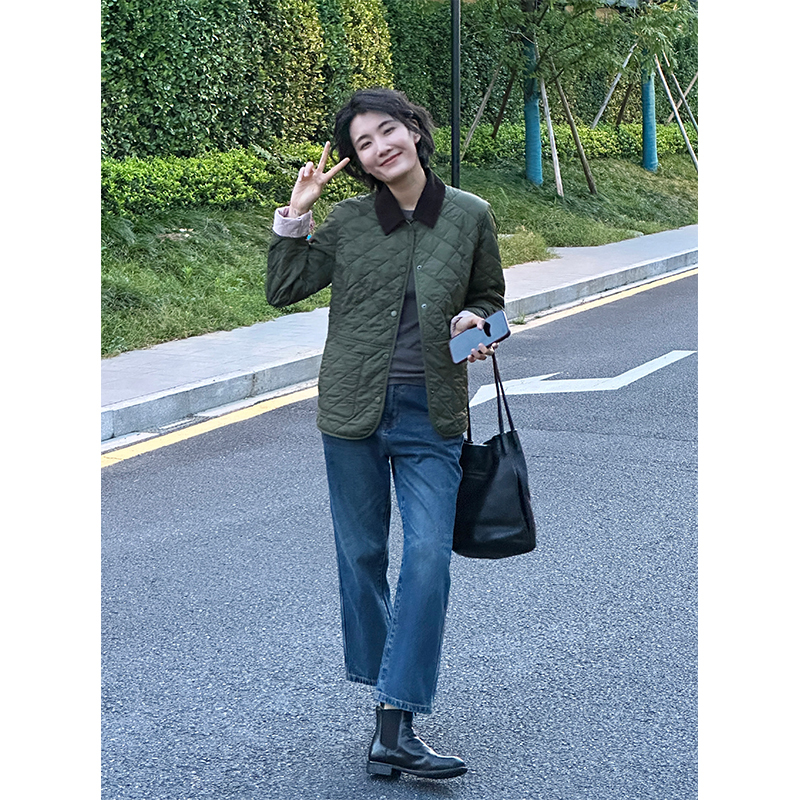 Langqing Lightweight Quilted Cotton Jacket for Women 2026 New Autumn and Winter Quilted Jacket Vintage British Style Coat Cotton Clothing
