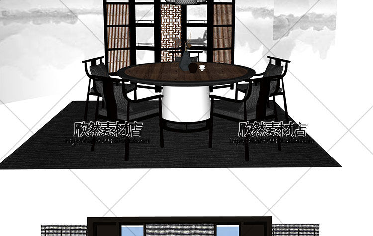 F2-9现代新中式禅意中国风古典实木泡茶桌椅家具茶室摆件su草图大师sketchup模型