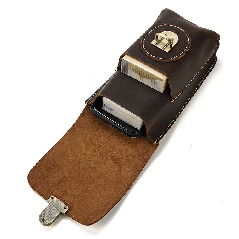 Summer new men's leather pockets mobile phone bag Head layer Bull Leather Packet Crazy Mapleather Men Bag Mini Outdoor Leisure