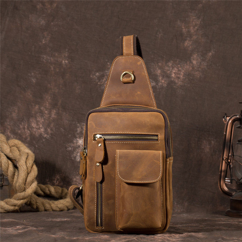 Original Retro Crazy Mapleather Chest Bag Men's Bag Genuine Leather Single Shoulder Inclined Satchel Bag Large Capacity Small Scapegoat Leather Tide Bag