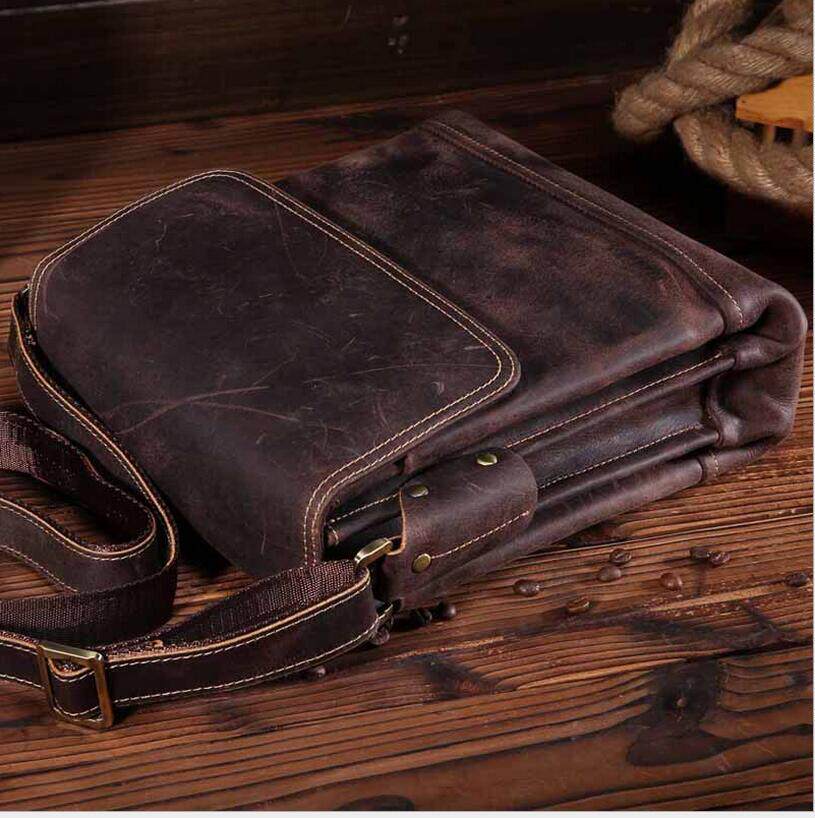 Original New Mad Horse Version Men Single Shoulder Slipper Leisure Leather Men Backed Bag Bag Bag